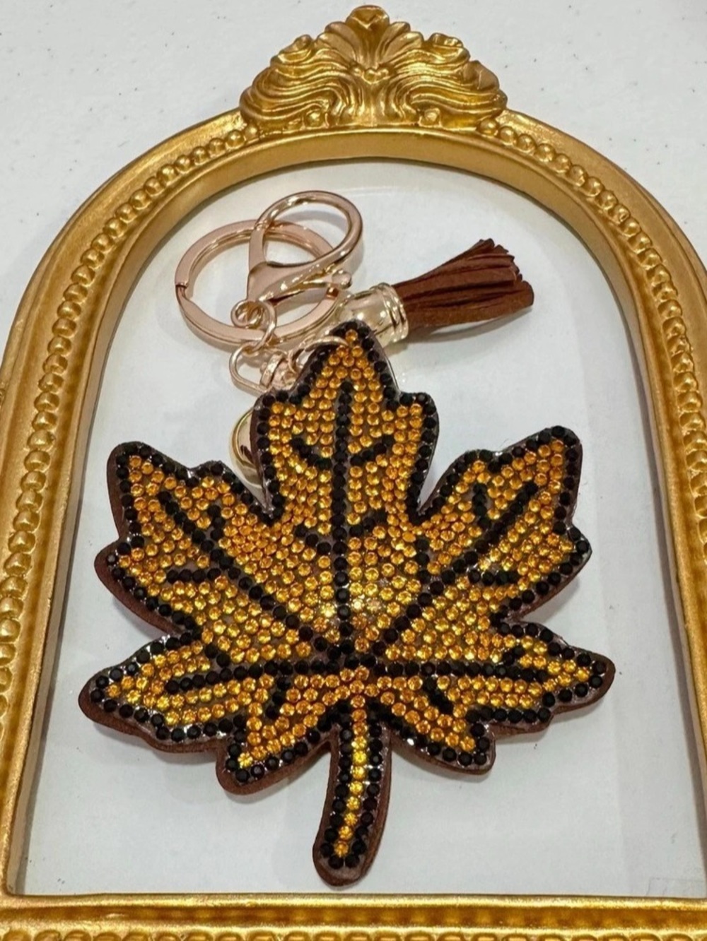 New Brown Beaded Maple Leaf Keychain
